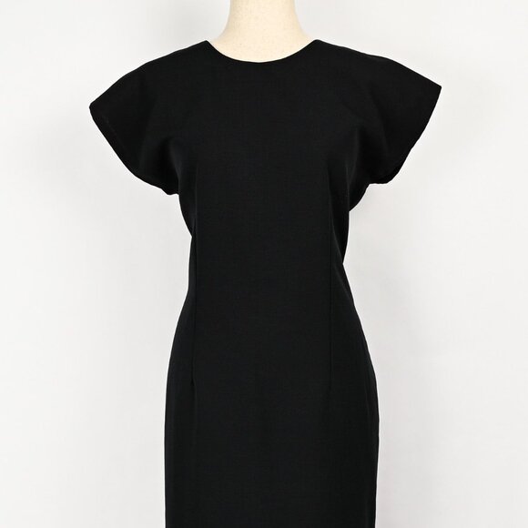 Vintage 80s Black CARY ROBBINS Polyester Midi Sheath Dress - 14 - Picture 3 of 7
